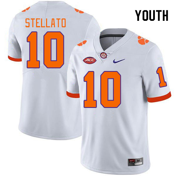 Youth Clemson Tigers Troy Stellato #10 College White NCAA Authentic Football Stitched Jersey 23SI30NH